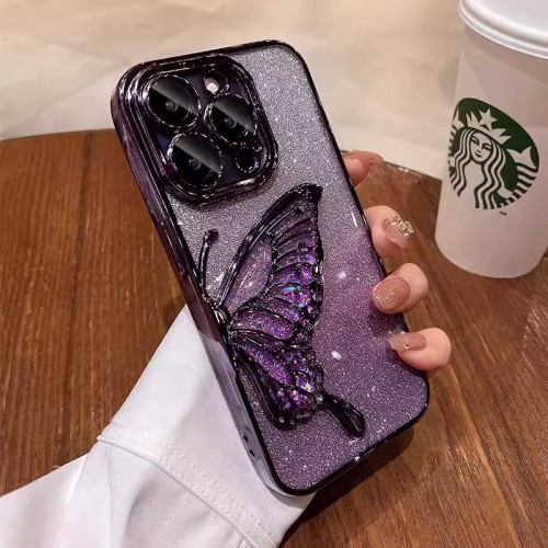 Glitter Butterfly Graphic Phone Case For iPhone Shockproof Camera Protection Hard Back Cover Protective Case